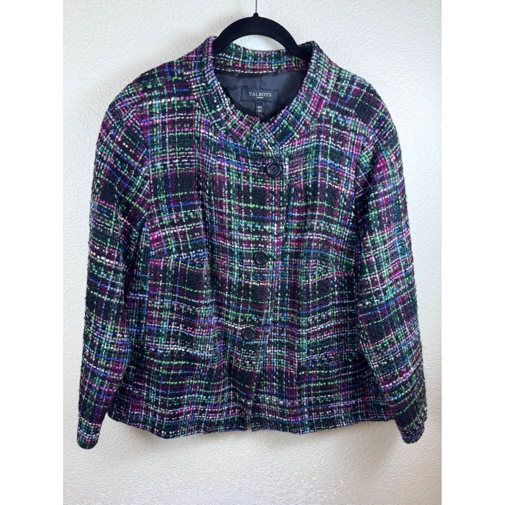 Talbots Tweed Wool Blazer Jacket Womens 16W Plaid Professional Career Preppy